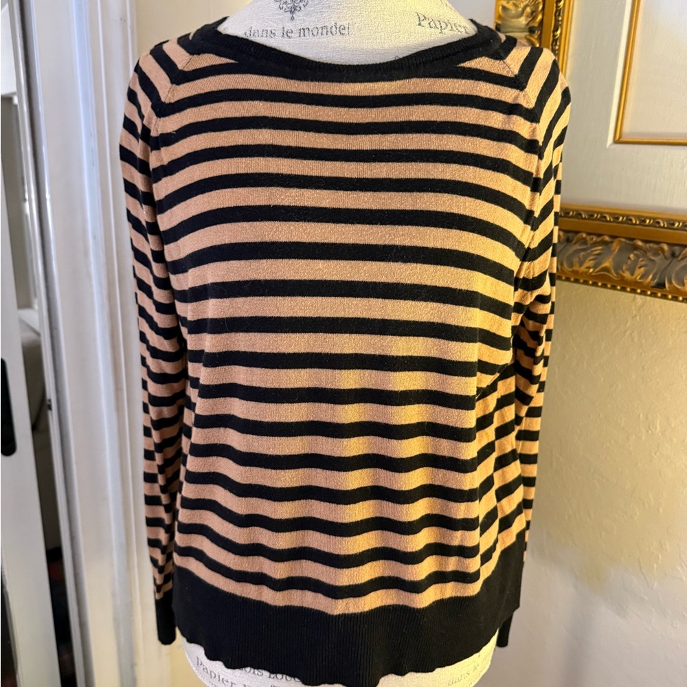 For The Republic Striped Black and Tan Sweater